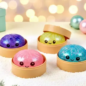 4 Color Glitter Squishy Big Dumpling Fidget Toy for Stress Relief Fun Engaging Easy to Hold Versatile On-the-Go Use 8.5cm x5.5cm Blue Pink Purple Yellow