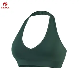 AUROLA Influence Halter Backless V-Neck Sports Bra for Women Open-Back Padded Yoga Workout Crop Top with Adjustable Straps Lightweight Breathable Fabric summervibes