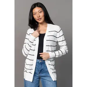 Just Enough Cardigan - Ivory with Charcoal Stripes