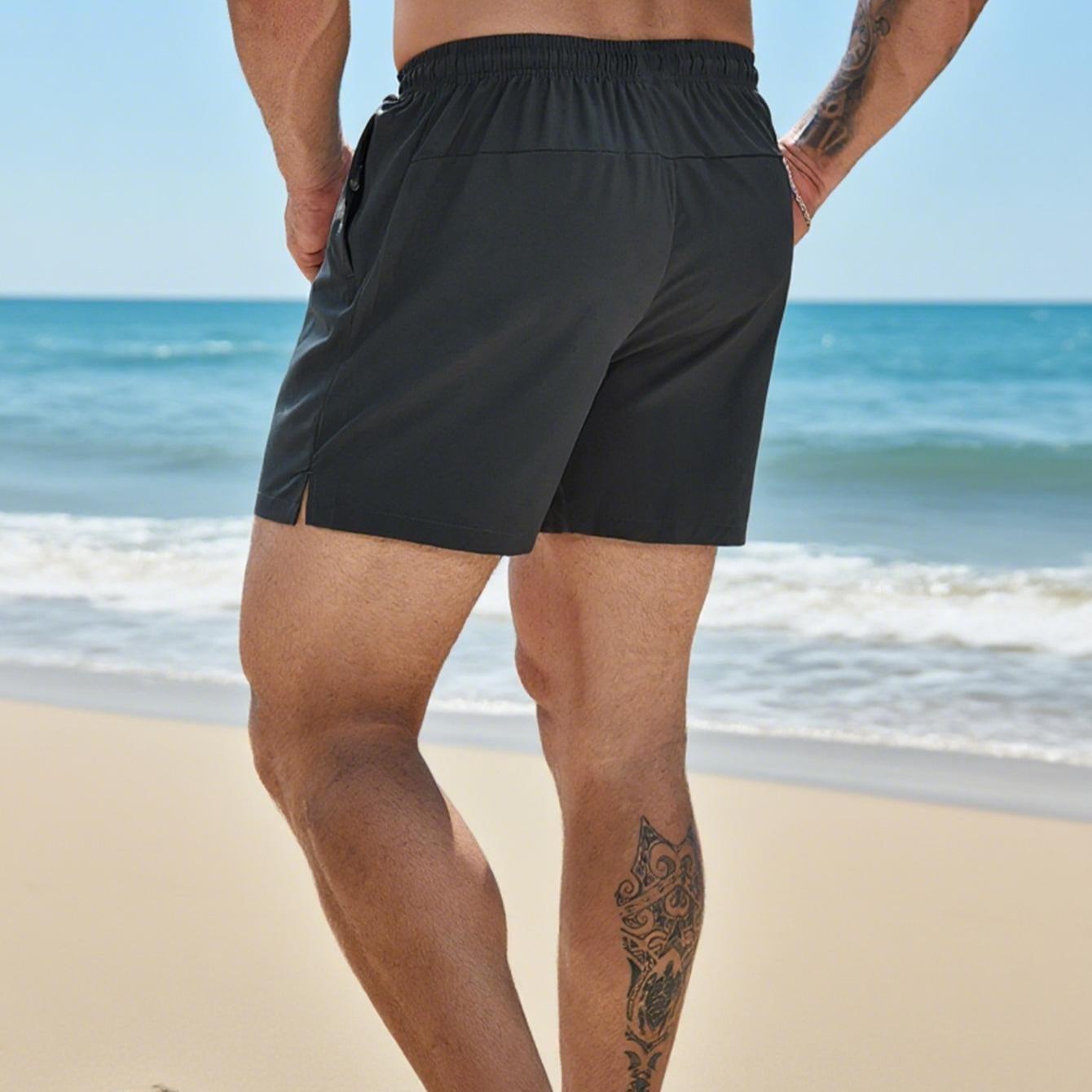 Men's 3 Pack Casual Summer Quick Dry Beach Shorts with Zipper Pockets, Drawstring Waist & Split Hem, Lightweight Breathable Comfy Shorts for Daily Wear, Running and Outdoor Activities