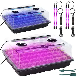 96-Cell Self-Watering Seed Starter Tray with Grow Light & Humidity Dome for Indoor Seedling Growth Complete Kit for Plant Germination LED Red Blue 2 Set