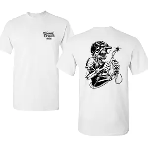Skeleton Welder T-shirt with Black and White Line Art Torch Graphic, 2 Sides Clean Monochrome Welding Tee, Soft Cotton Blend Shirt for Welders, Metalworkers, and Blue Collar Pros with Grit for Men and Women
