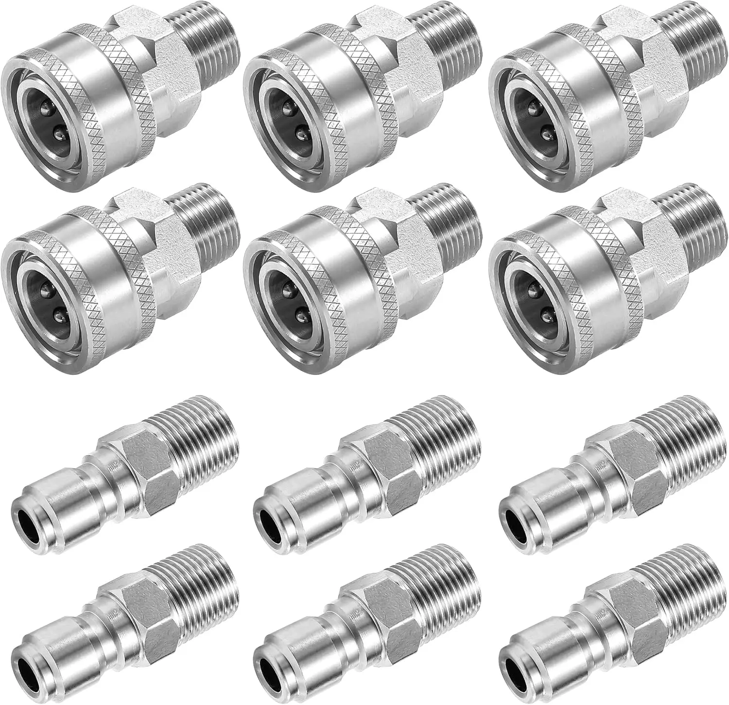 3/8 Inch NPT Pressure Washer Quick Connect Adapter Set, 12-Piece | Stainless Steel Male Thread Fittings for Compatible Hose, Gun, Wand and Surface cCeaner Connections, Rated Up to 5000 PSI