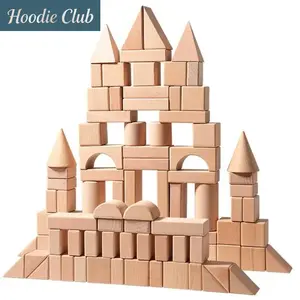 100 Solid Wood Building Blocks For Children To Develop Their Intelligence. Solid100-Piece Solid Beech Wood For 3 To 6 Years Old To Build Educational Toys. Wooden Castle Sets. Large Solid Beech Wood Stacking Toys Can be used as birthday and Christmas gifts