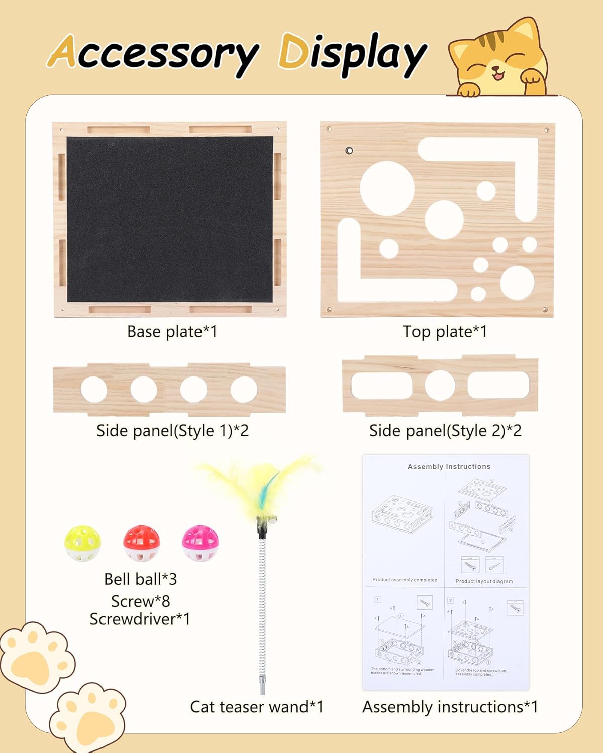 Cat Toys for Indoor Cats - Interactive Box Puzzle Toy Nail File Scratcher Hunting Play Toy with 3 Jingle Balls & 1 Feather Wand, Wooden Puzzle Treat Toy Box Energize Cat Instincts for Bored Cats Cat Toys for Indoor Cats - Interactive Box Puzzle Toy Nail File Scratcher Hunting Play Toy with 3 Jingle Balls & 1 Feather Wand, Wooden Puzzle Treat Toy Box Energize Cat Instincts for Bored Cats