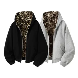 Trendy Two-Sided Wearable Hoodie Jacket, Unisex Heavyweight Loose Fit Versatile Colorblock Couple’s Outerwear, Double-Sided Leopard Print Hooded Cardigan Jacket, Men’s Spring and Autumn Trendy Loose Fit Versatile Fashion Coat