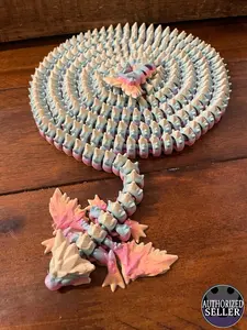 Crystal Winged Dragon - Up to 82 Inches 6' 10" - Super Long - Desktop or Fidget Toy - Articulated Gem Dragon - 3D Printed - Choose a Color!