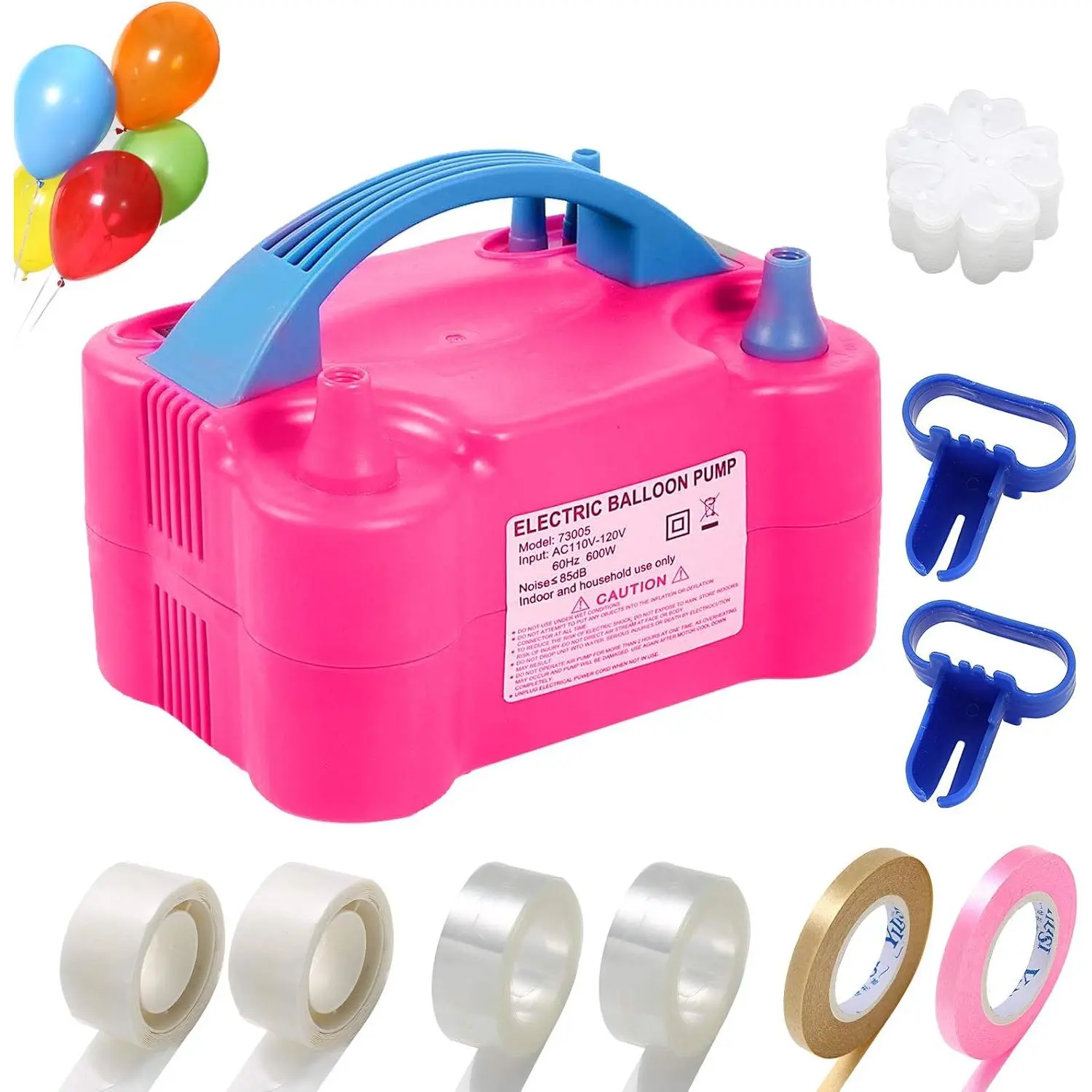 Electric Balloon Pump Kit, 110V 600W Portable Dual Nozzle Quick-Fill Inflator with Extra Accessories for Party Decoration, Balloon Kit