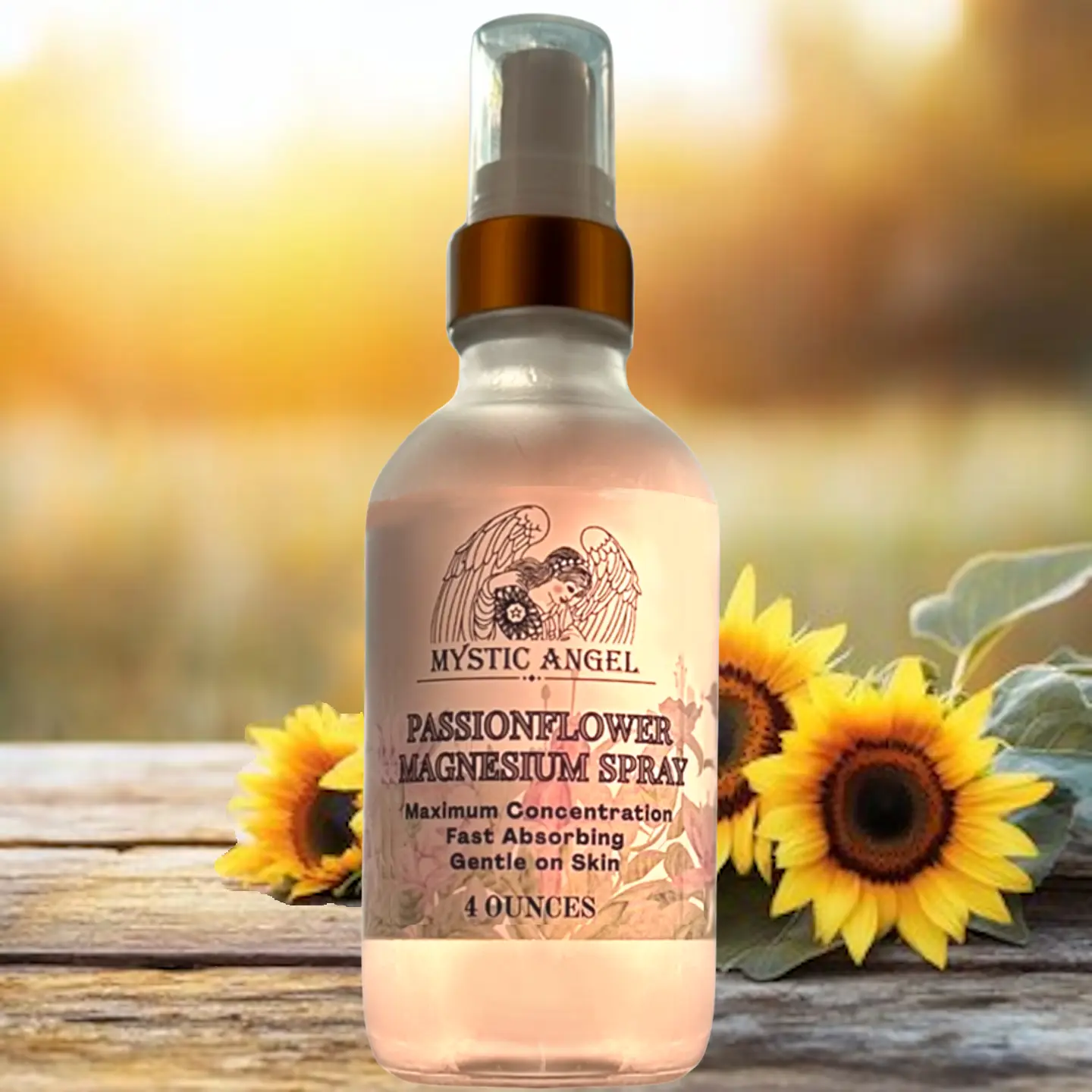 Mystic Angel Passionflower Magnesium Spray - Gentle Formula with Dragon Fruit & Aloe Vera - 4 Ounces - Topical Magnesium for Muscle Aches & Mood Swings