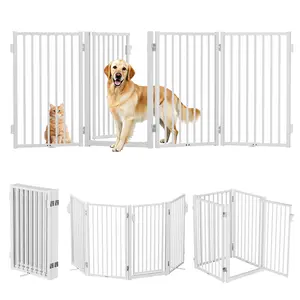 PAWGIANT 80" Free Standing Dog Playpen with Door, Foldable Dog Fence for Indoor & Outdoor, 4 Metal Panels, Extra Wide Pet Gate for Stairs, Hallways, Doorways, Deck, Yard(32" Tall, White)