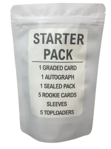 Sports Card Starter Pack: 1 Graded Card, 1 Autograph, 1 Sealed Pack, 5 Rookies, Sleeves+Toploaders Sports Cards