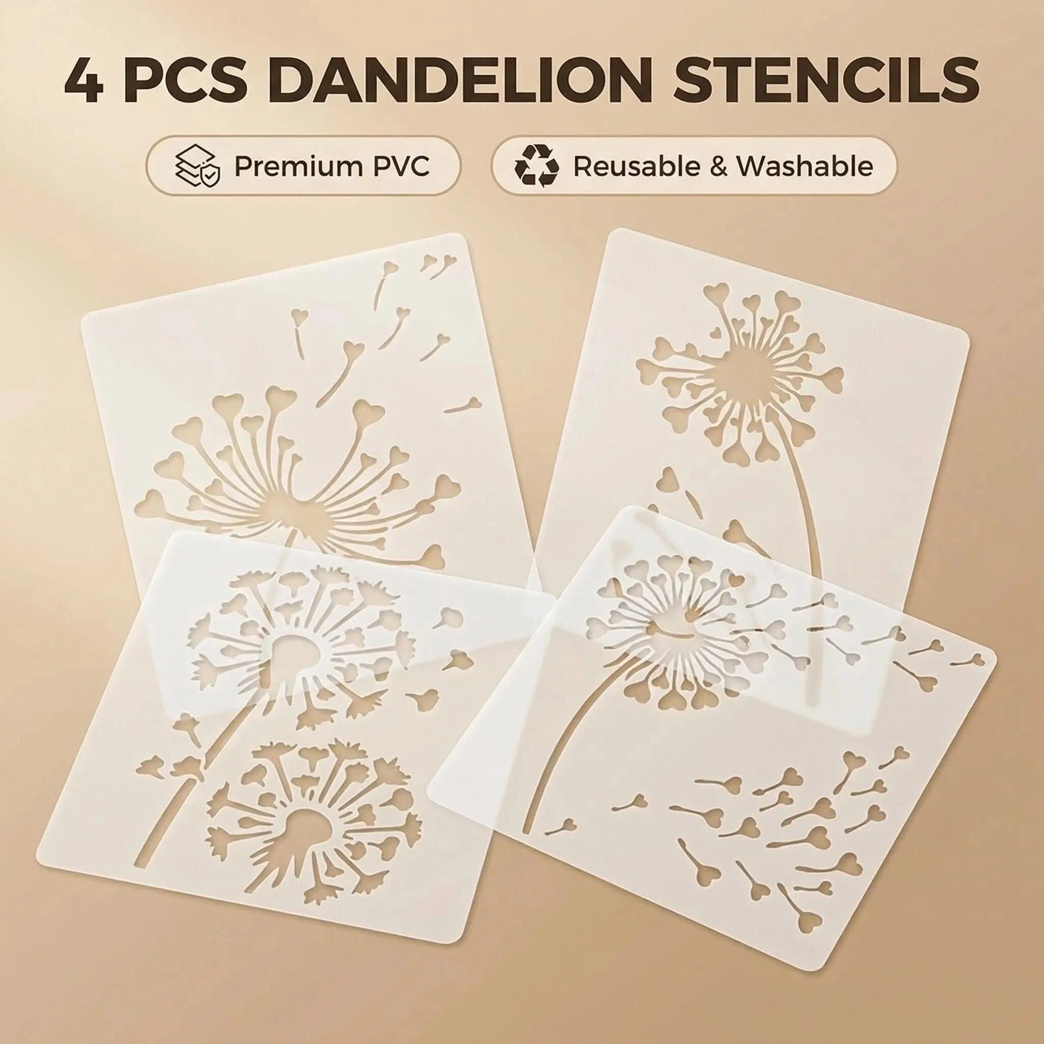 4-Piece Dandelion Template Set, Ideal for Spring Nature-Themed Projects, Reusable Plastic Templates for Hand-Drawing & Decoration, Crafting Supplies, Art Craft Supplies