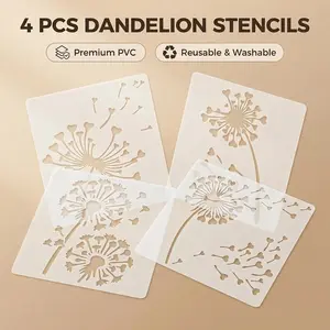 4-Piece Dandelion Template Set, Ideal for Spring Nature-Themed Projects, Reusable Plastic Templates for Hand-Drawing & Decoration, Art Craft Supplies