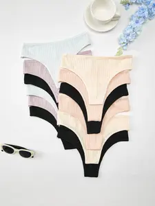 DORSU 6/12PCS Cotton Women's Solid Color Panties Fashionable Comfortable Breathable Underwear Set Low Waist Women's Briefs