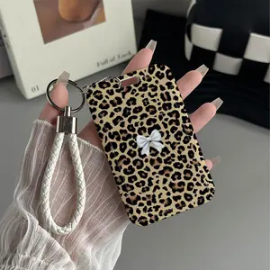 Leopard Bow Chic Pattern Design Plastic Id Card Holder With Lanyard for Doctors, Nurses, Students-Bus Card Case, Campus Card Protector Perfect Halloween Christmas Gift