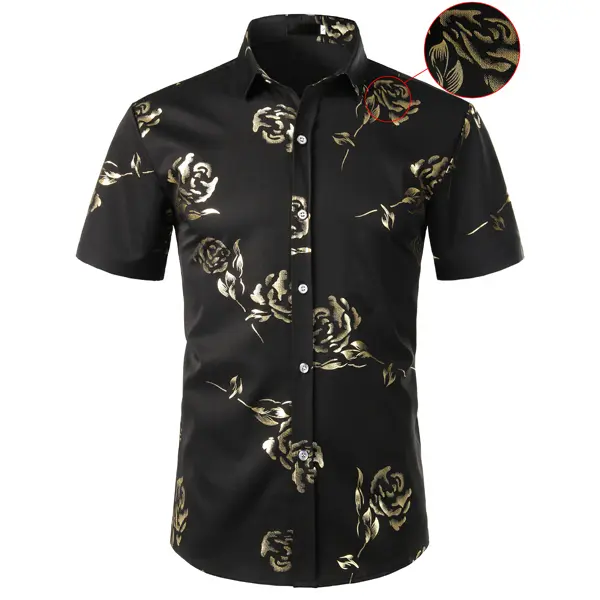 slim fit dress slacks Pleated Janice Midi Shirt Dress Black Gold Floral main image 1