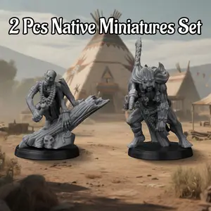 2Pcs DND Miniature RPG Figures for Role-Playing Games – Native American Themed Fantasy Miniatures for TTRPG and RPG Terrain Models – Collectible Fantasy Figures, Perfect for Gaming, Gifts, and Scenery Sets
