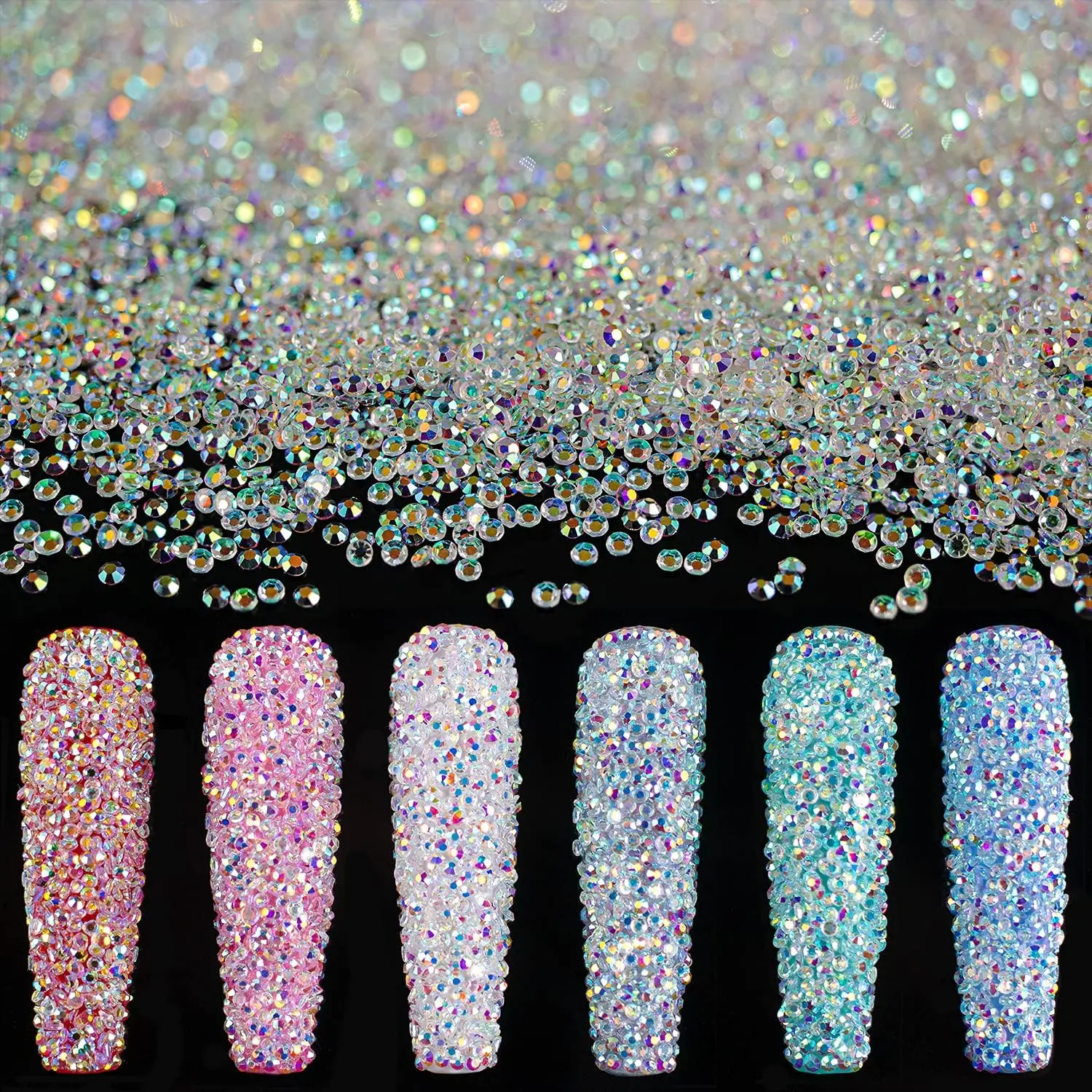 15,000pcs 1.2mm Iridescent AB Flatback Glass Nail Rhinestones, Ultra Mini Pixie Crystals, DIY Bedazzling Rhinestones for Nail Art, DIY Makeup, Bling Rhinestone Kit, Ab Iridescent Coat Nails Art Bling Rhinestone Decoration Colorful Clear Rhinestones