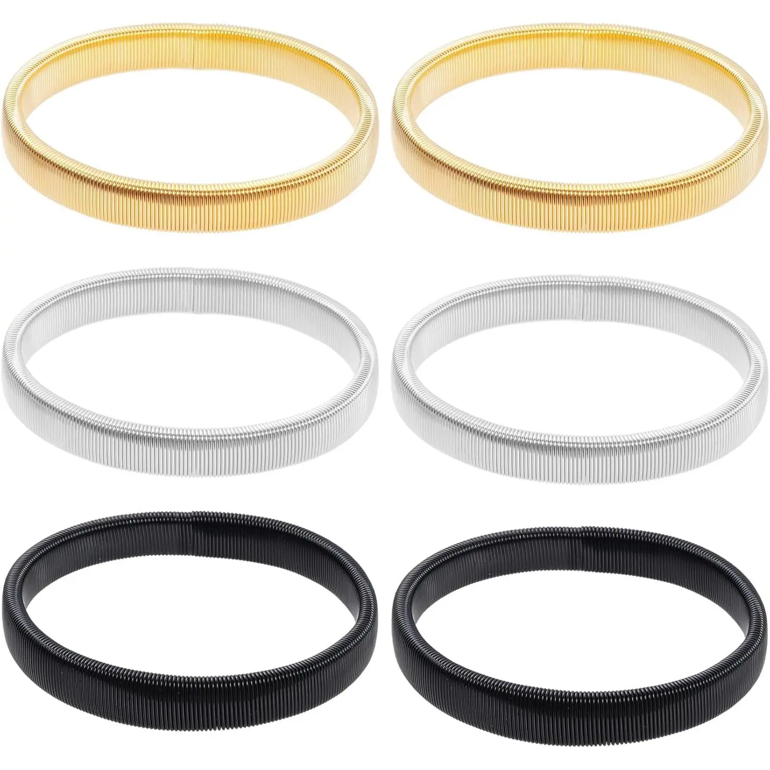 Vintage Elasticated Metal Armbands, 6-Piece Anti-Slip Shirt Sleeve Holder Set, Unisex Stretch Bangle in 3 Colors, Cooking, Cleaning, 1 Cm Width, Anti-Slip Grip