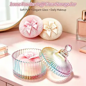 Crystal Glass Powder Puff Storage, Body Powder Puff Storage Jar, Soft Velvet Dusting Powder Puff Set, Wet Dry Makeup Puff Tool, Vanity Bathroom Storage Desk Decor, Birthday Favor & Love Gift for Teen Girls Bestie, Mother's Day Gift for Women party