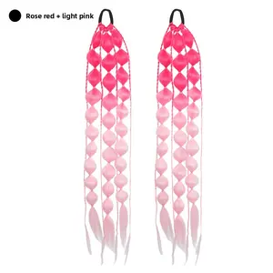 Fashion Gradient Colored Lantern Braid Ponytail Wig Long Dreadlock Hair Extensions for Women Hip Hop Styling Accessories Rose Red Light Pink
