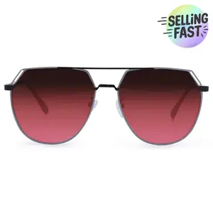 Farrah - Black Frame Ruby Lens Square Aviator Sunglasses