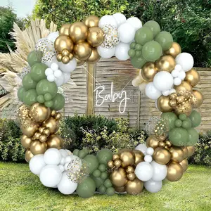 Sage Green Balloon Garland Arch Kit,122pc Green White Latex Balloon for Birthday Wedding Party Decoration,Gold Confetti Balloon Baby Shower Decor