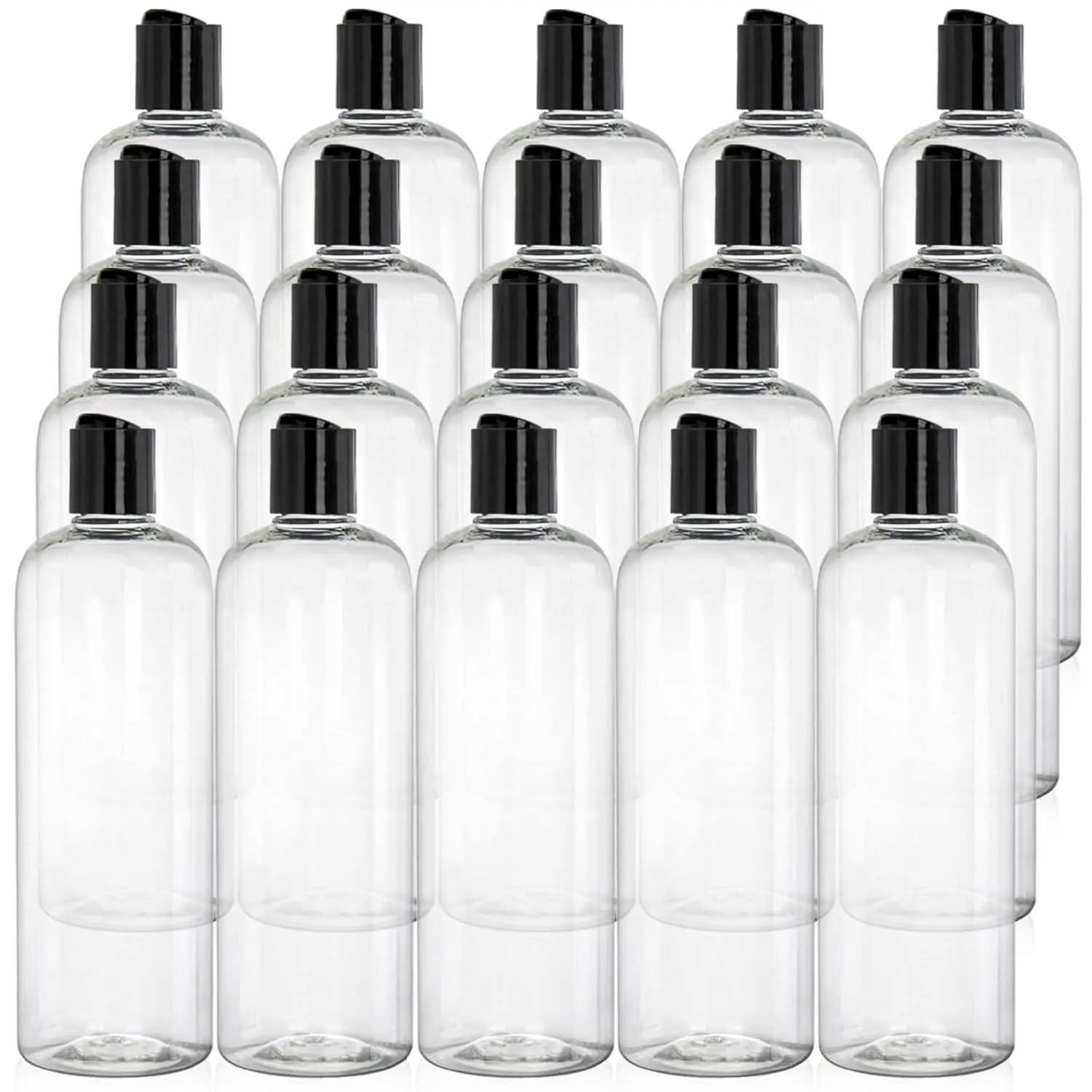 Peohud 20 Pack 16oz Clear Plastic Empty Bottles with Disc Top Flip Caps, Refillable Shampoo Bottles, Squeezable Travel Containers for Lotions, Cosmetics, Liquid Body Soap, Creams, BPA Free