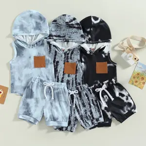 Toddler Baby Boy Summer Clothes Sleeveless Tie Dye Hooded T Shirt Tank Tops Shorts Set Casual Outfits