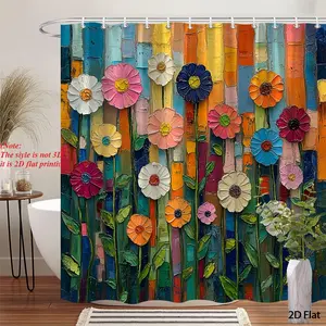 1Pcs colorful artistic floral pattern window and wall, bathtub, shower curtain, suitable for modern and traditional style bathroom decor shower curtain, waterproof shower curtain with hooks, bathroom accessories, includes 12 shower curtain hooks