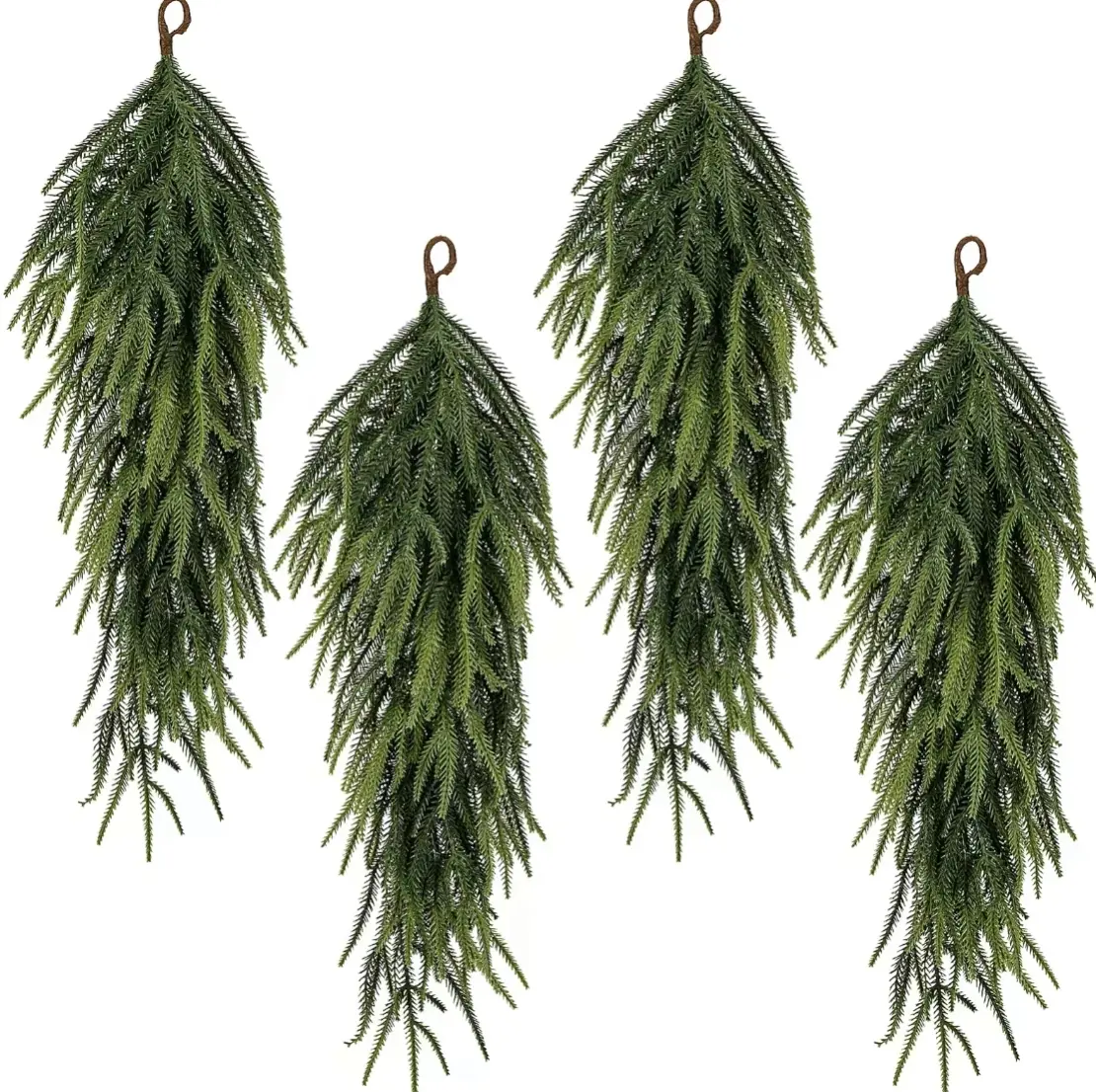 Cemara 4-Pack Synthetic Christmas Teardrop Garlands - 30in/76.2cm & 26.37in/67cm Classic PVC Fluffy Norfolk Fir Pine Branches, Easy-to-Hang Irregular Set, Art Deco Ornaments for Fireplace, Christmas Tree, Indoor-Outdoor Decor, Stretch To Shape Your Look