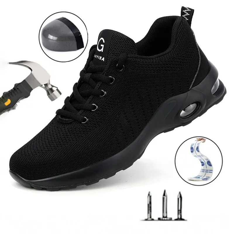 HISQIM Women's Steel Toe Trainers, Lightweight Puncture-Proof Safety Work Shoes with a Breathable Mesh Upper and Non-Slip Air Cushion Sole, Sneakers For Women