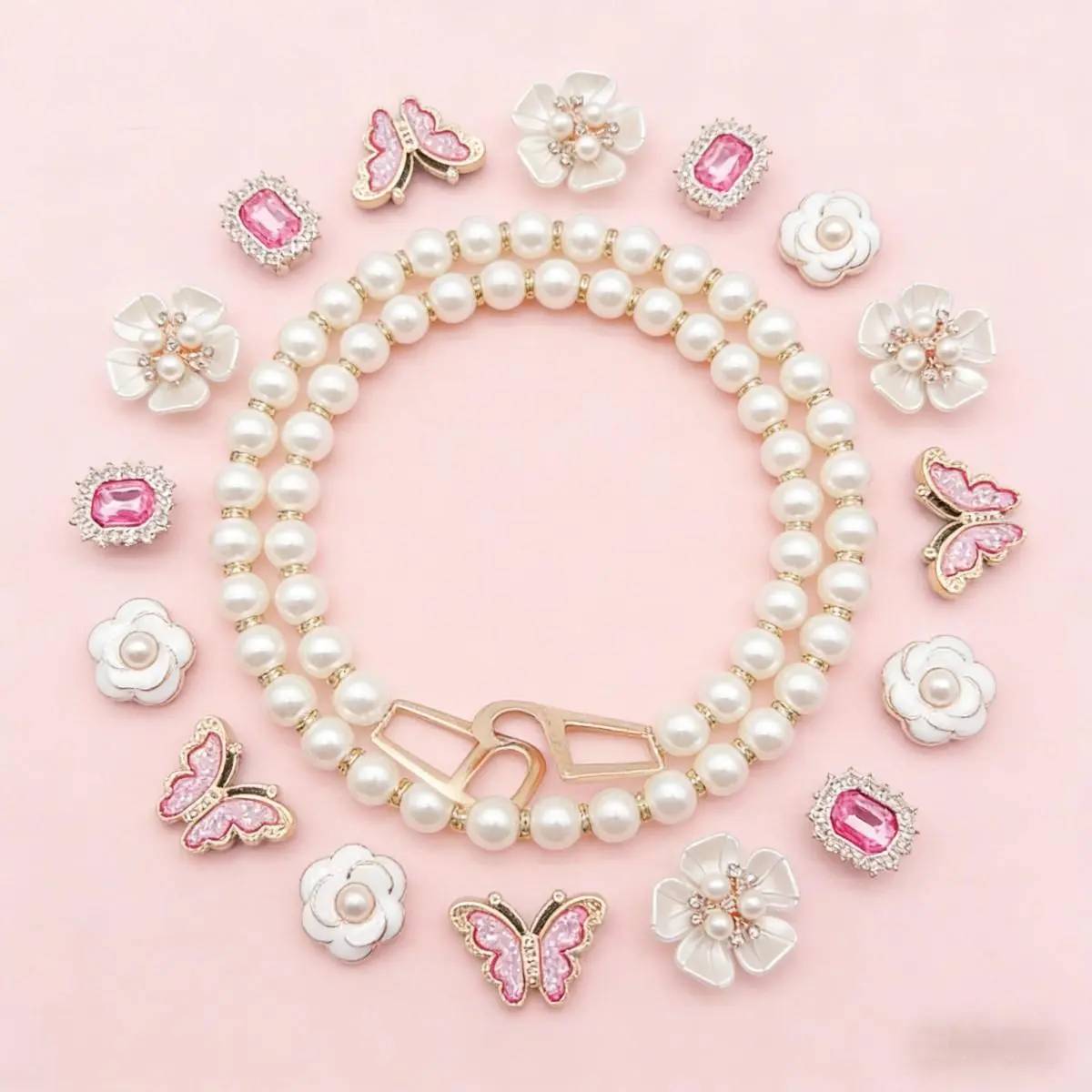 Elegant Shoe Charms for Women & Girls, Rhinestone & Faux Pearl Clog Shoe Decorations with Flower & Butterfly Designs, Party Embellishment Set
