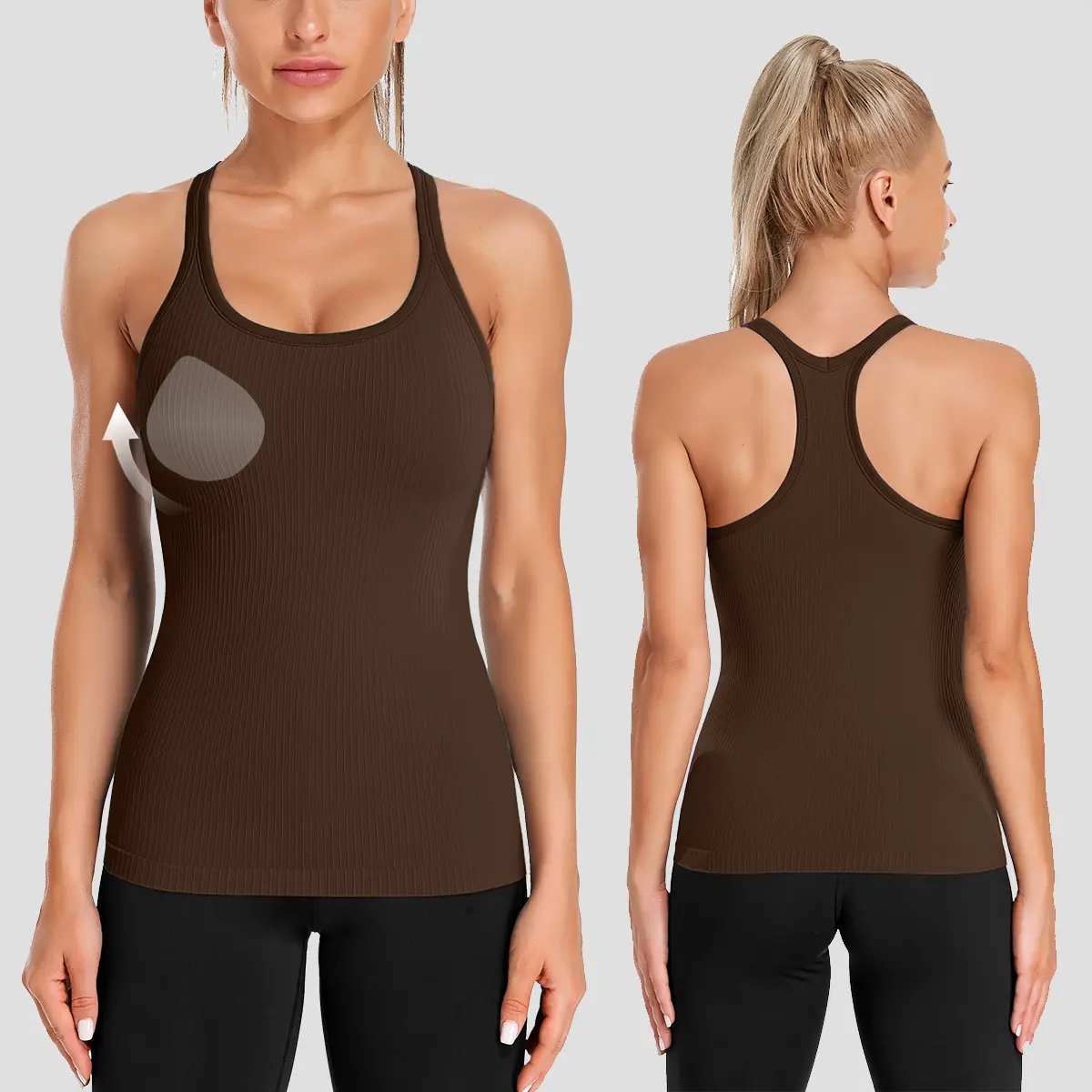 Attraco Ribbed Workout Tank Tops with Built in Bra for Women Tight Racerback Scoop Neck Athletic Top Attraco Ribbed Workout Tank Tops with Built in Bra for Women Tight Racerback Scoop Neck Athletic Top
