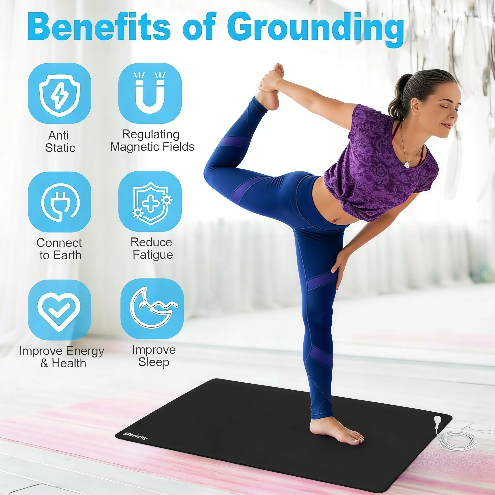 24"x16" Grounding Mat - Upgraded Non-Slip Conductive Pad, Earth-Connected for Bed & Desk Home Office Use, No Test Pen,Included (Package: Conductive Mat, 15ft GroundingCord, User Manual)