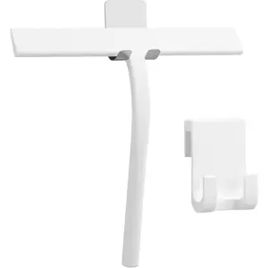 Allpurpose shower squeegee stainless steel silicone bath squeegee window shower door squeegee for shower glass doors with hook bathroom shower kitchen small white