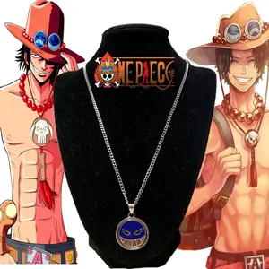 One Piece Ace Inspired Necklace - 20-Inch Stainless Steel Design, 3mm Thickness, No Tarnishing Resistance, Featuring Character Ace