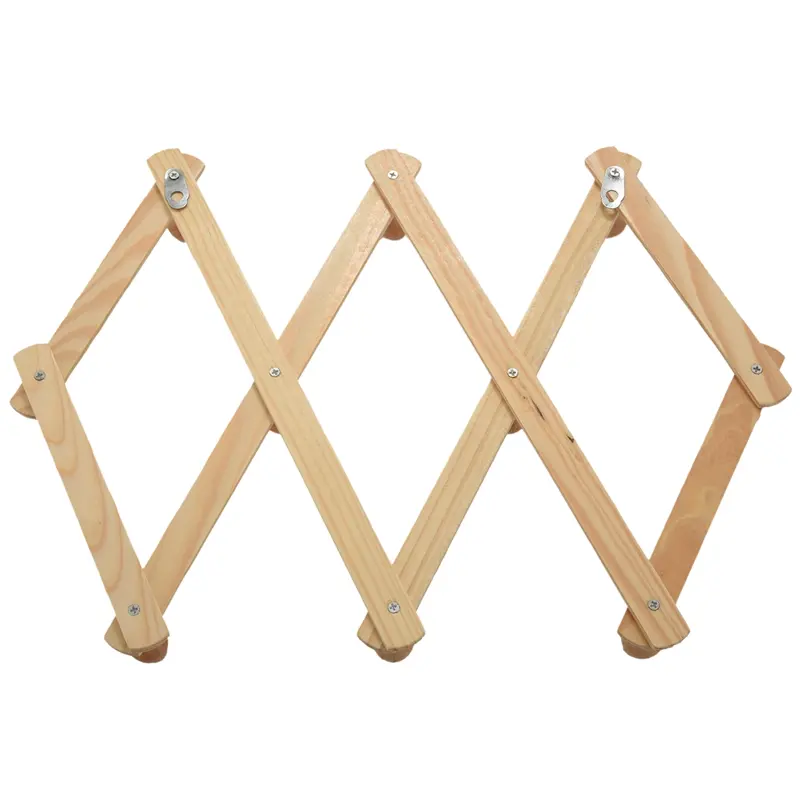 2-Pack Wooden-Metal Adjustable Hanging Wall Mount Hanger Organiser - 32cm/12.59in Foldable Expandable Accordion 10-Hook Peg Rack, Car Interior Rear Rack Accessory for Office, Kitchen