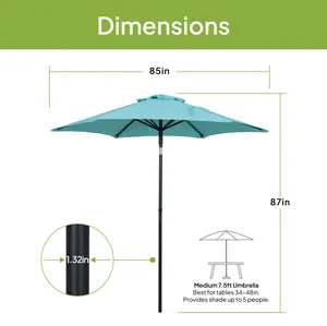 Outdoor 7.5' Aqua Round Market Patio Umbrella, Push-up, 3-Angle Tilt