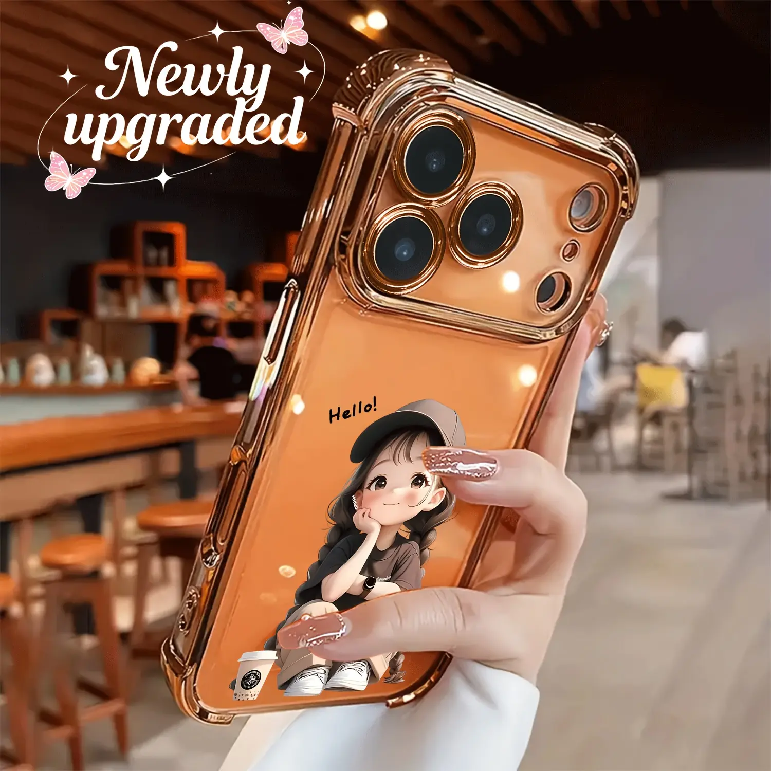 Gold Electroplated Transparent TPU Airbag Cellphone Case - Baseball Cap Girl Design, Shockproof Soft Protection, Stylish Handheld Accessory for iPhone 11,12,13,14,15,16,17 Pro Max, Iphone 17, Multiple Iphone Models