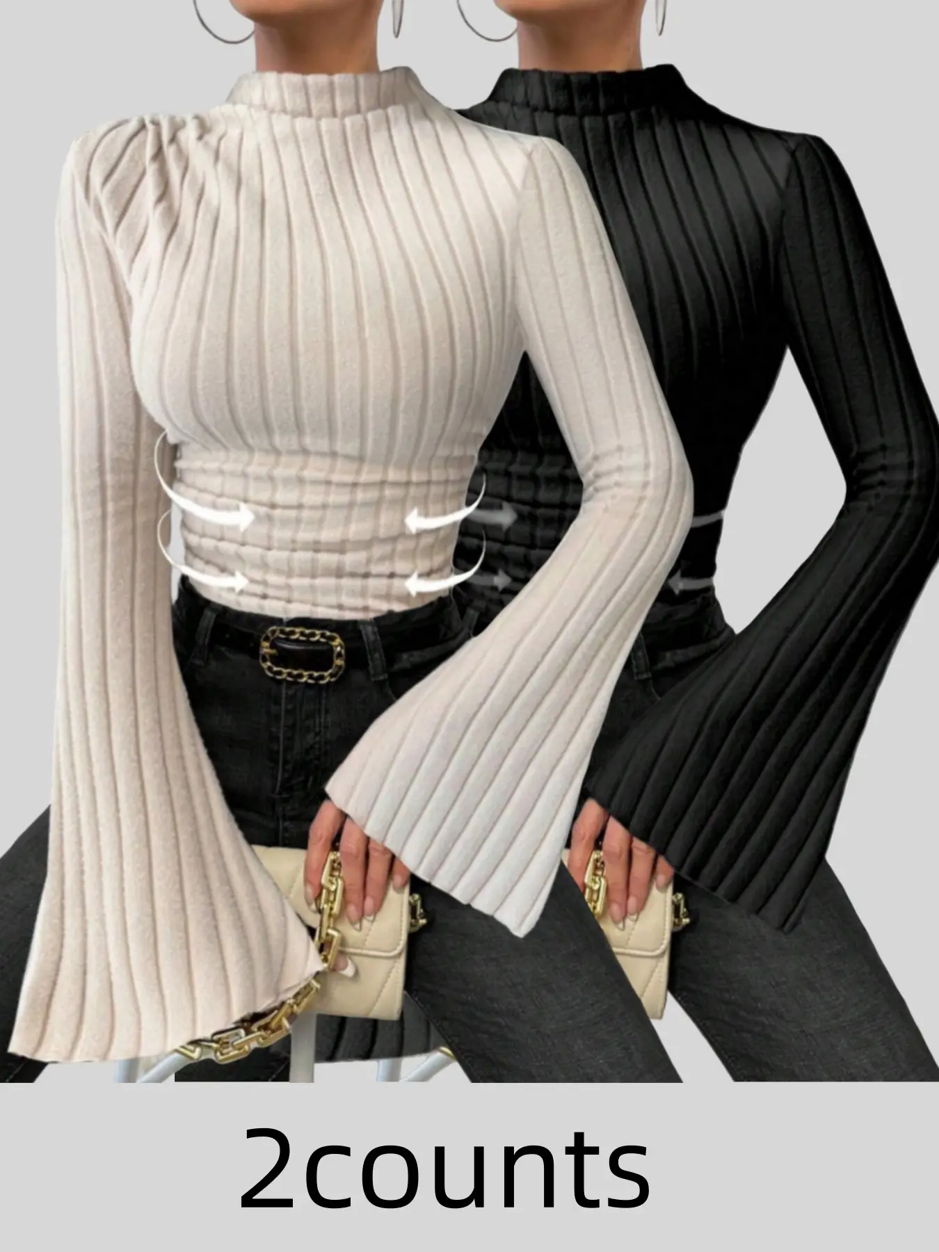 Fashionable and versatile autumn and winter Casual style warm big sleeve women's T-shirt two-piece set