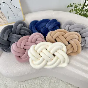 Handmade Knotted Pillow Cushion, Soft Velvet Decorative Pillow, Ring Knot Pillow for Dormitory Home Bedding Living Room Decoration
