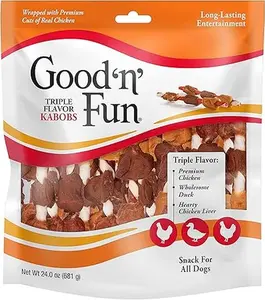 Good'N'Fun Triple Flavored Rawhide Kabobs – Dog Treats with Premium Meats