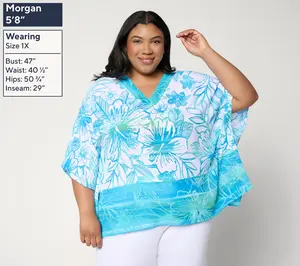 Belle Beach by Kim Gravel Hibiscus Kiss Border Trim Poncho