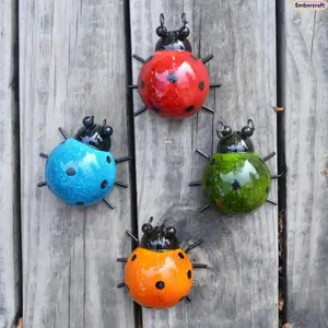 4-Piece Metal Ladybug Garden Wall Art, Exterior Decorative Statues, Whimsical Home Decor, Outdoor Decor, Cute Functional Porch Accessories for Home & Gifting