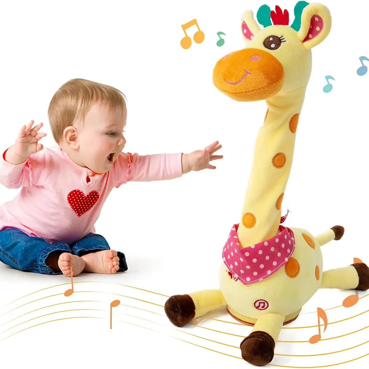 Interactive Dancing Talking Giraffe Electronic Plush Toy - Stuffed Animal with Record & Play Mimicking, Musical LED Lights, Safe Fabric, Adjustable Volume, Makes Recipient Laugh, Indoor Activities, 2-5 Years Toddler Gift, Ideal Children's Day Baby Item