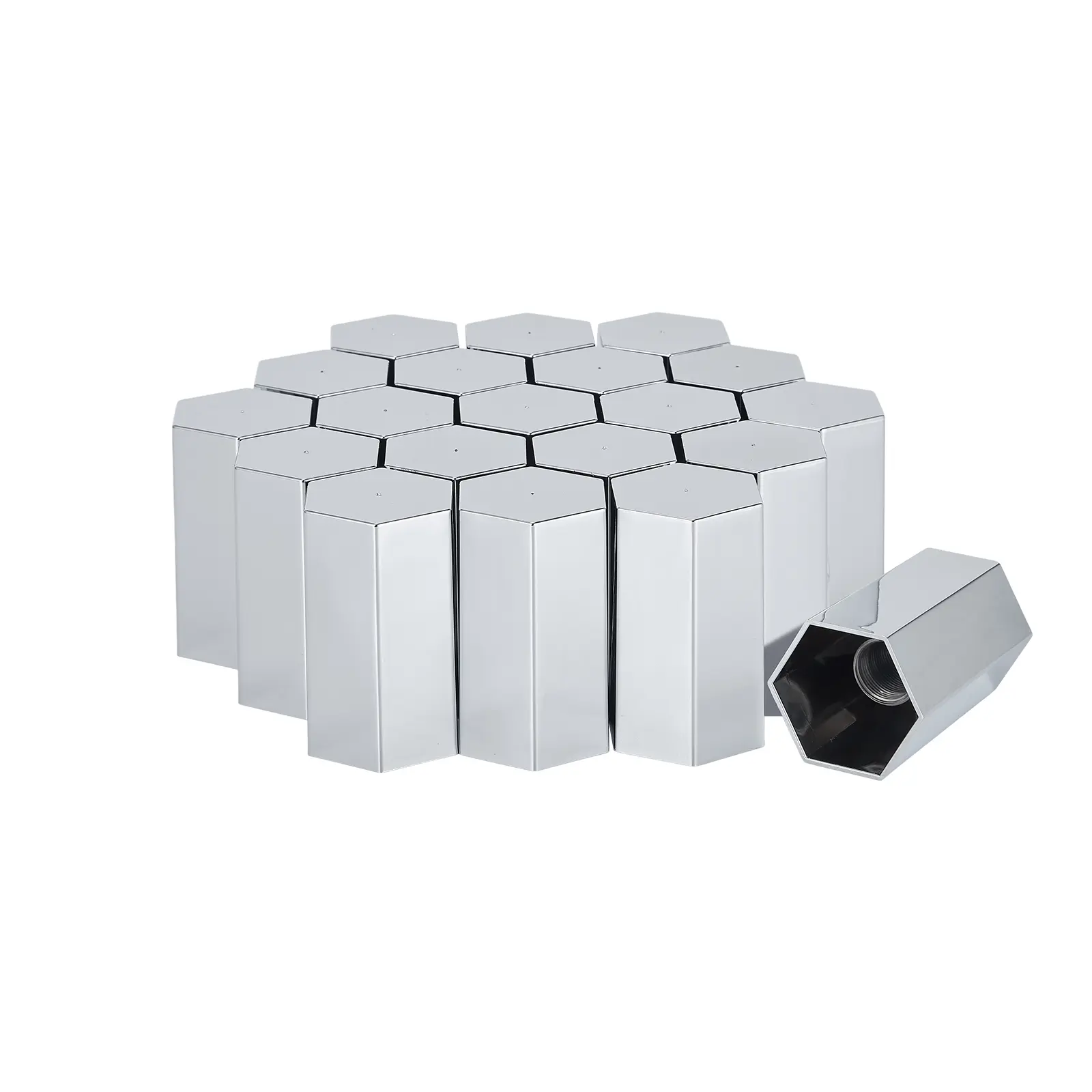 Chrome ABS Plastic Rhomboid Thread-On Lug Nut Covers (33mm x 3.5in) - Hub Piloted Wheel Fit, Anti-Fall, Corrosion-Resistant, High-Gloss Finish, Custom DIY Decoration, Complete Axle Set for Semi-Trucks, Automotive Exterior Accessories
