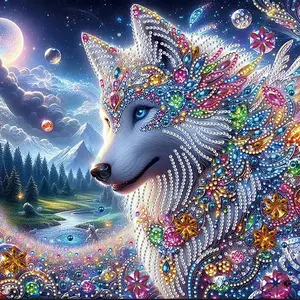 5D-DIY Free Creation Wolf King Painted Pattern Series Irregular Shape Diamond Painting Kit Diamond Art Tools in the Night. Holiday gift, birthday gift, decorative diamond painting art kit for interior walls and tables-30x30cm/11.8x11.8inch-frameless 1PC