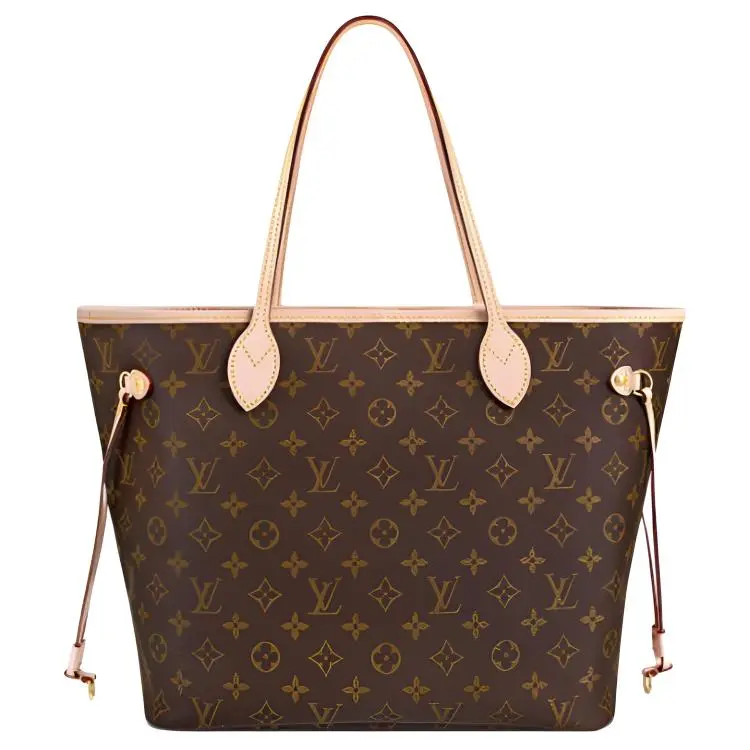 Women's Fashionable Louis Vuitton Neverfull MM Tote Bag, Monogram Coated Canvas, Leather Trim