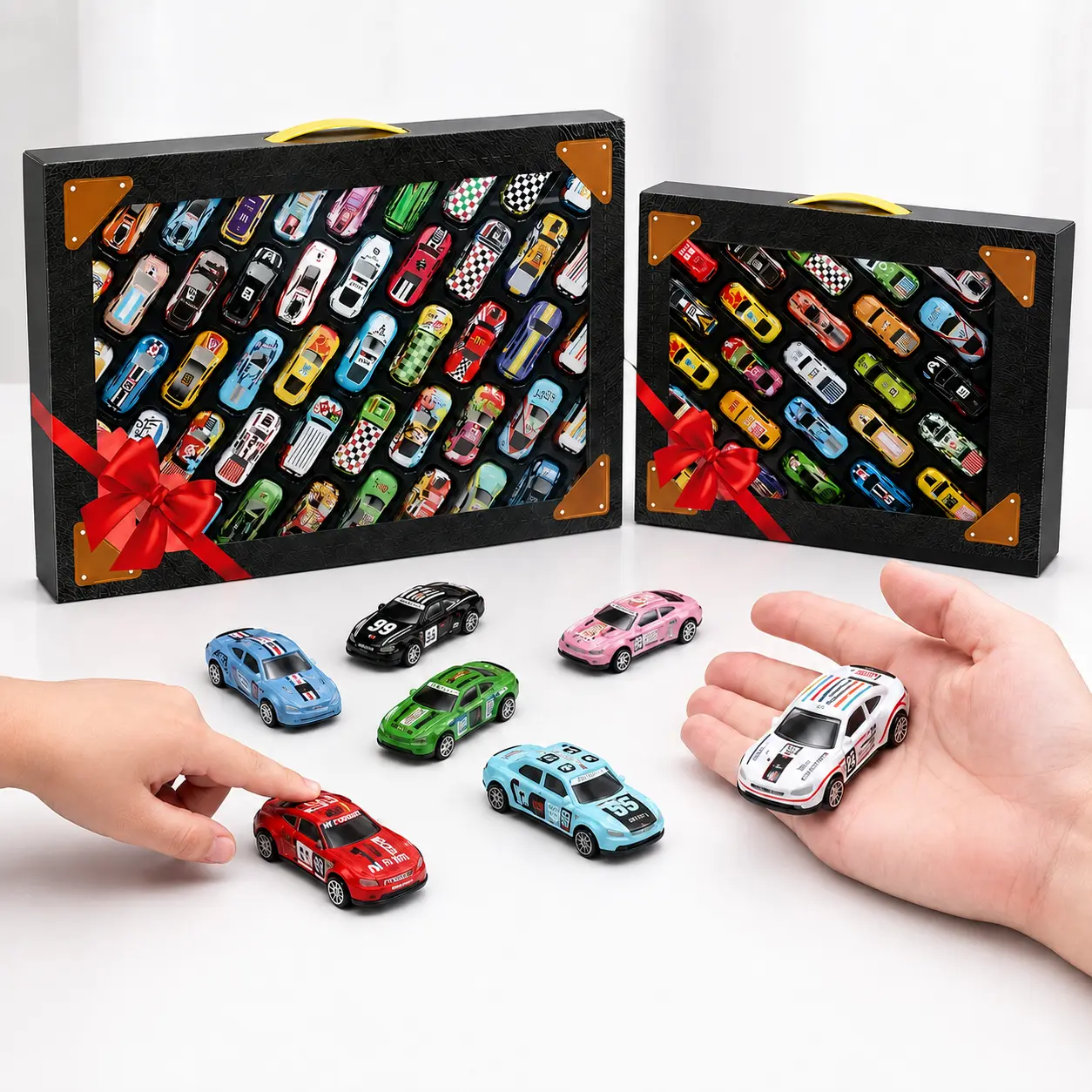Pull-back toy car set, 25-piece/50-piece options, portable gift box car toy set, colorful alloy mini race car models, includes a road play mat, children’s toys, parent–child activities, suitable for birthday and holiday gifts, for toy car collectors